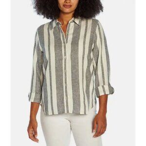 Orvis Linen Blend Shirt Striped Roll Tab Sleeve Women's Size Small Lightweight